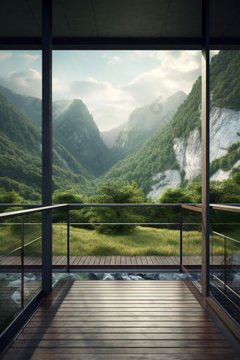 阳台窗外的自然风景东方森林
