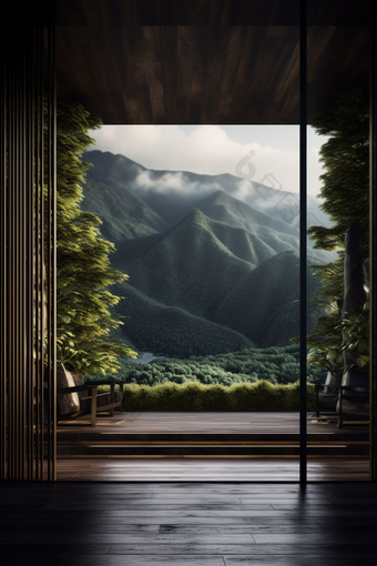 阳台窗外的自然风景东方山