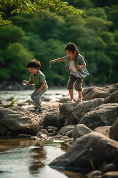 夏天儿童溪水打闹摄影图37