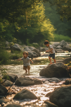 夏天儿童溪水打闹摄影图31