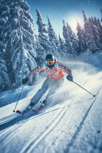 极限运动高山滑雪人像雪山雪花