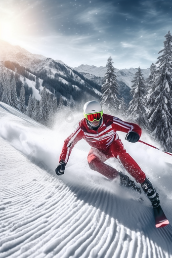 极限运动高山滑雪人像雪山森林