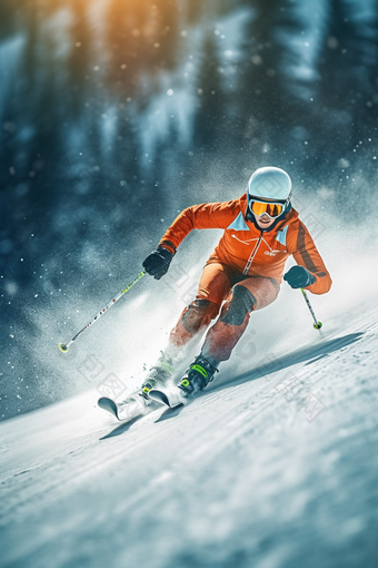 极限运动高山滑雪人像森林体育