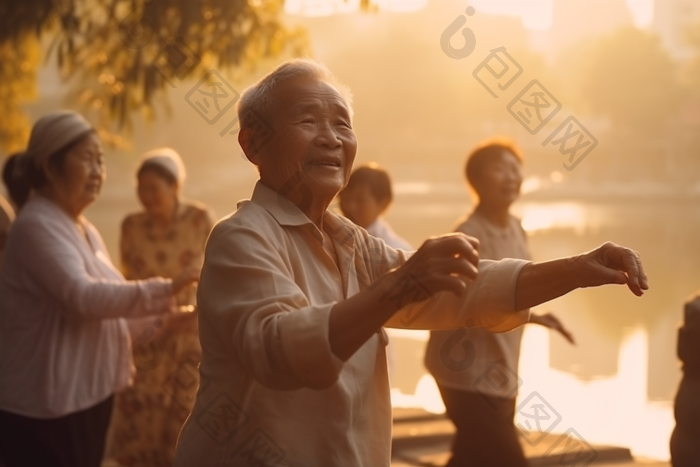 老年人休闲锻炼身体清晨健身图片-包图网
