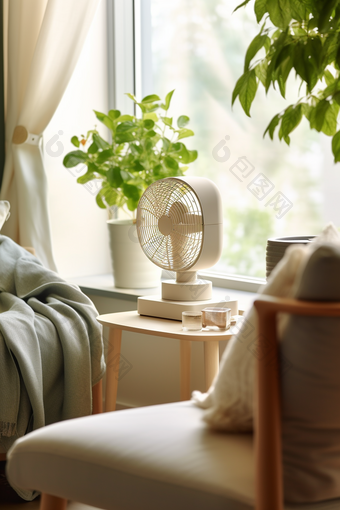 夏季浅色电风扇产品清凉舒适