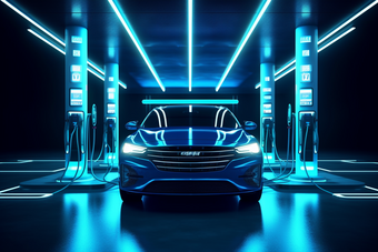 未来科技感新能源车充电站黑色霓虹灯光条