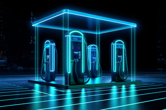 未来科技感新能源车充电站霓虹灯光条充电桩