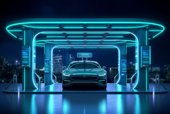未来科技感新能源车充电站蓝色大空间