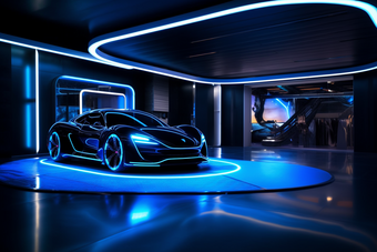 未来科技感新能源车充电站霓虹灯光条大空间