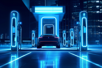 未来科技感新能源车充电站蓝色明亮