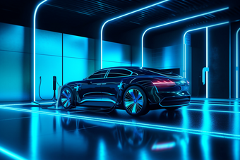 未来科技感新能源车充电站夜晚霓虹灯光条