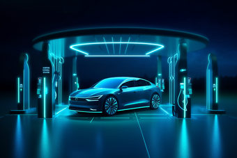 未来科技感新能源车充电站蓝色霓虹灯光条