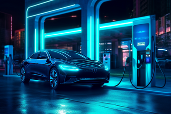 未来科技感新能源车充电站充电桩明亮