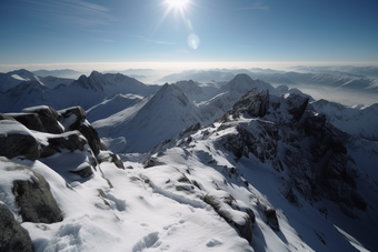 高耸入云的<strong>雪山</strong>山脉高峰