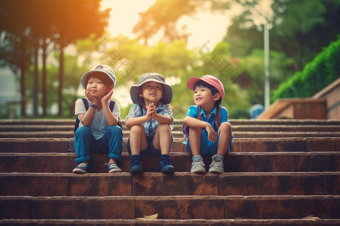 小孩们户外游玩亚洲孩子公园