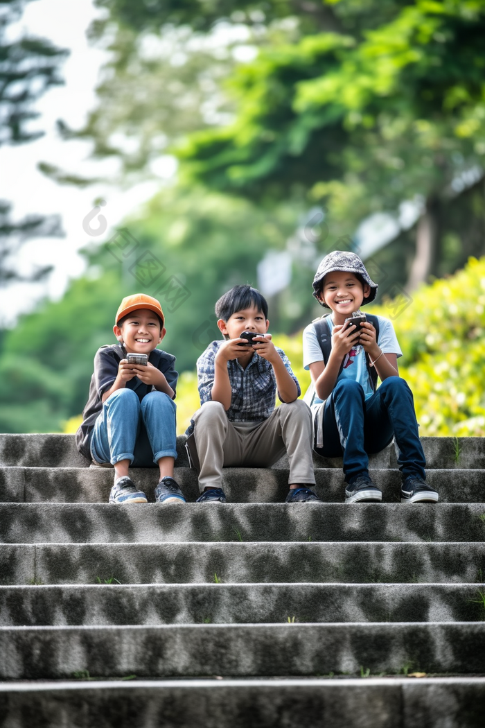 儿童小孩们户外游玩公园一群孩子