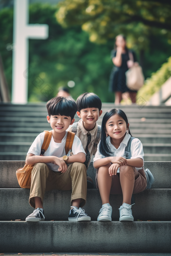 儿童小孩们户外游玩亚洲孩子节