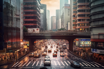 车水马龙的街道路面流