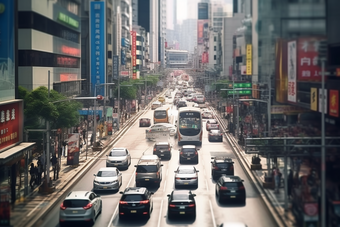 车水马龙的街道路灯拥堵