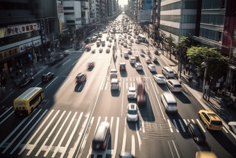 车水马龙的街道路灯路面