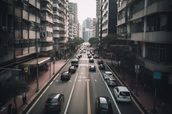 车水马龙的街道路灯大楼