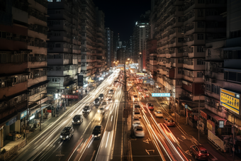 夜晚车水马龙的街道交通水马龙