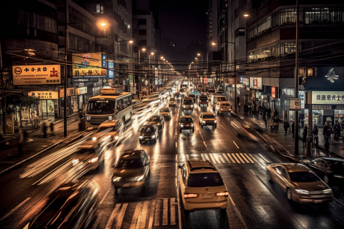 夜晚车水马龙的街道交通城市图片-包图网