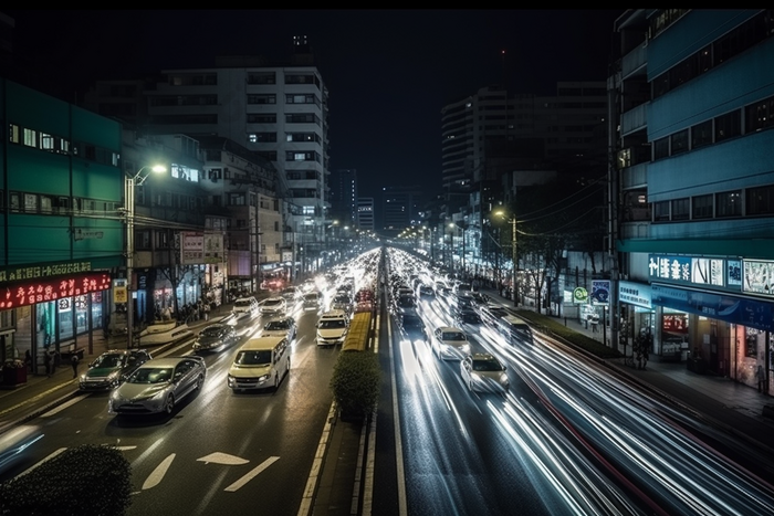 夜晚车水马龙的街道交通流