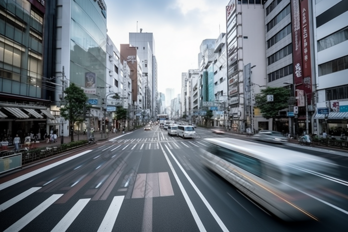 车水马龙的街道路灯川流不息