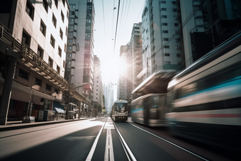 车水马龙的街道交通路灯