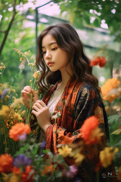 花园中的亚洲女孩艺术人像摄影图16