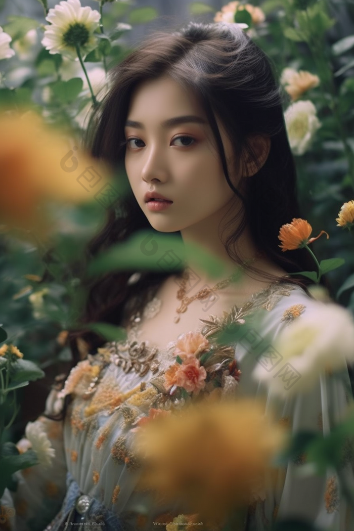 花园中的亚洲女孩艺术人像美女氛围感