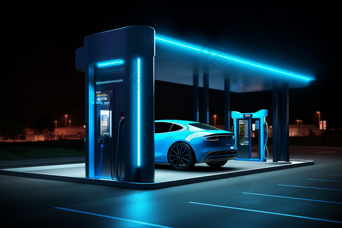 未来科技感新能源车充电站黑色大空间