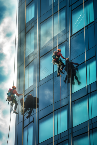 高空作业擦窗工人商业建筑服务行业