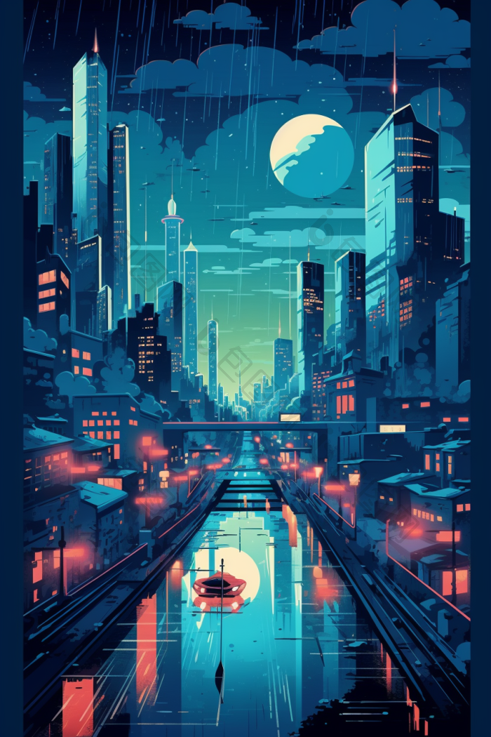 霓虹城市科技感现代插画图片-包图网