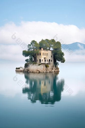 海上孤岛安静氛围房子美丽