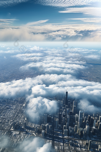 飞机上俯瞰城市建筑美丽