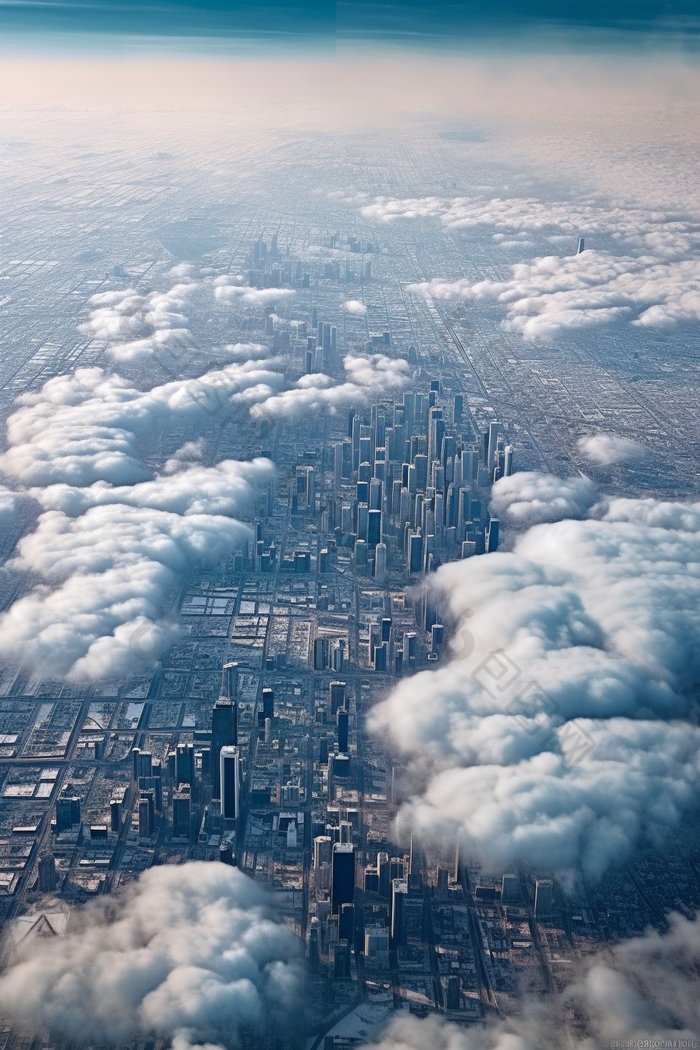 飞机上俯瞰城市建筑风景