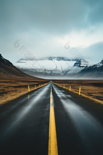 壮丽公路雪山风景小路