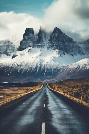 壮丽公路雪山旅途美景