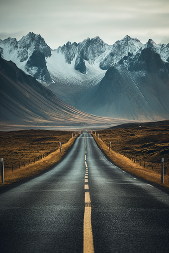 壮丽公路雪山旅途道路