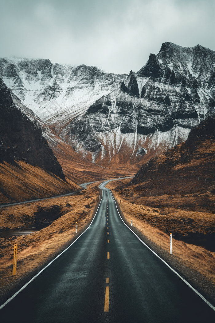 壮丽公路雪山道路白天