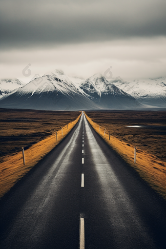 壮丽公路雪山风景旅途