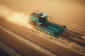 现代化农业生产机械在农田里操作作业稻田