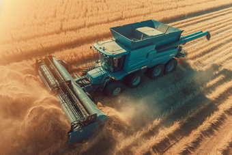 现代化农业生产机械在农田里操作机器稻田