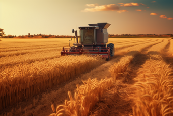 现代化农业生产机械在农田里操作工作稻田