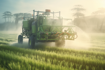 现代化农业生产机械在农田里操作绿色<strong>土地</strong>