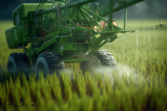 现代化农业生产机械在农田里操作稻田农业