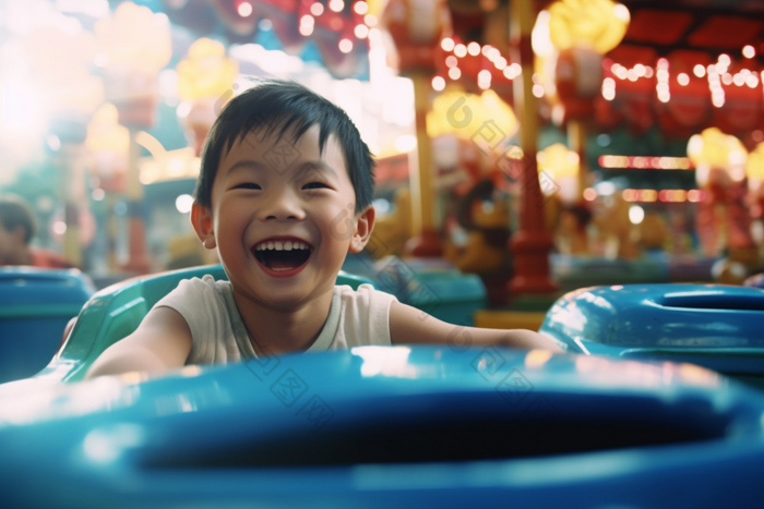 开碰碰车兴奋的儿童幸福游乐场