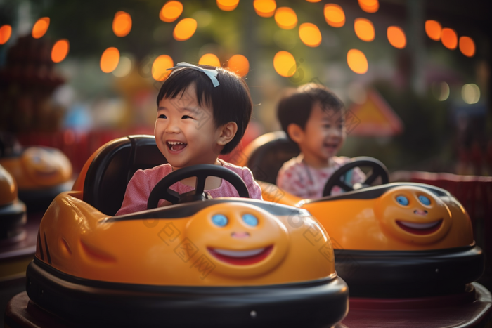 开碰碰车兴奋的儿童可爱笑容